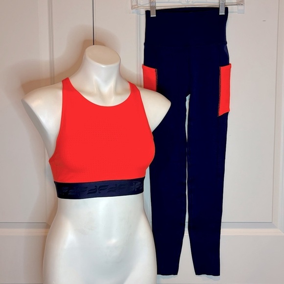 Fabletics ScultKnit High Rise Legging Sports Bra Set Blue Orange XS/S - Picture 1 of 10